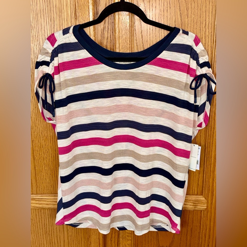 Liverpool LA Striped Tie Sleeve Top NWT Size L